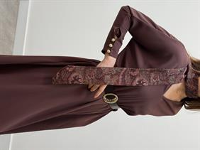 Elegance Fular Detay Kemerli Kahverengi Elbise