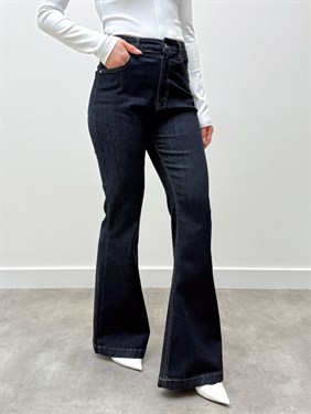 İspanyol Paça Yüksek Bel Koyu Mavi Pantolon