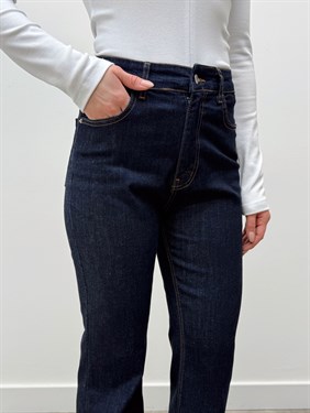 İspanyol Paça Yüksek Bel Koyu Mavi Pantolon