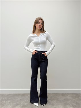 İspanyol Paça Yüksek Bel Koyu Mavi Pantolon