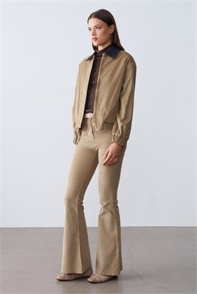 Kadife Bomber Fermuarlı Camel Ceket 
