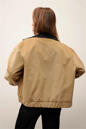 Kadife Bomber Fermuarlı Camel Ceket 