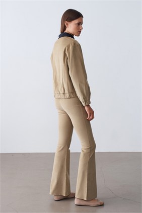 Kadife Bomber Fermuarlı Camel Ceket 