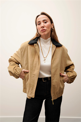 Kadife Bomber Fermuarlı Camel Ceket 