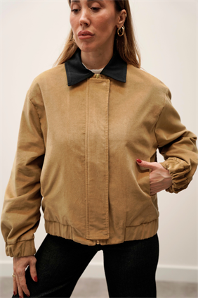 Kadife Bomber Fermuarlı Camel Ceket 