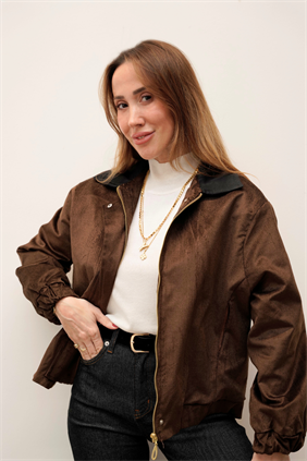Kadife Bomber Fermuarlı Kahve Ceket 
