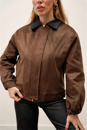 Kadife Bomber Fermuarlı Kahve Ceket 