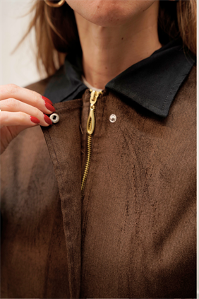 Kadife Bomber Fermuarlı Kahve Ceket 