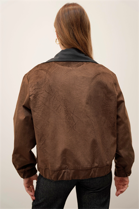 Kadife Bomber Fermuarlı Kahve Ceket 