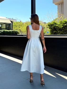 Kadın Askılı Beyaz Balon Elbise