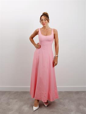 Kadın Askılı Cepli Pembe Keten Elbise