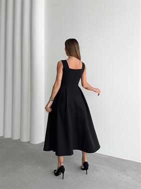 Kadın Askılı Siyah Balon Elbise