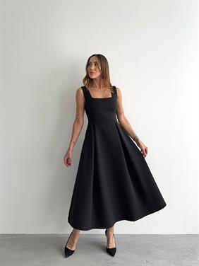 Kadın Askılı Siyah Balon Elbise