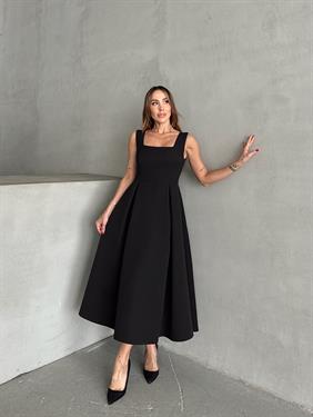 Kadın Askılı Siyah Balon Elbise