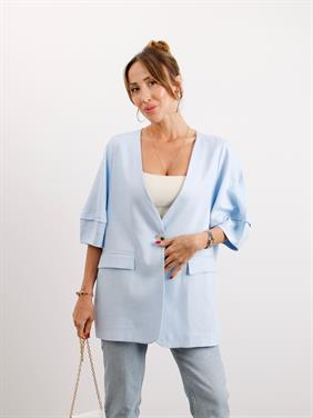 Kadın Astarsız Mavi Balon Kol Keten Ceket