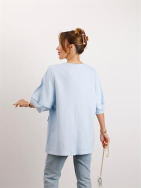 Kadın Astarsız Mavi Balon Kol Keten Ceket