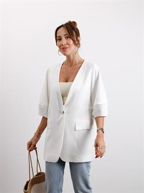 Kadın Astarsız Taş Balon Kol Keten Ceket