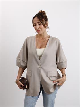Kadın Astarsız Vizon Balon Kol Keten Ceket
