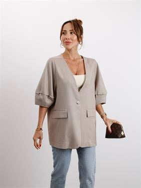 Kadın Astarsız Vizon Balon Kol Keten Ceket