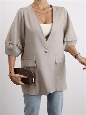 Kadın Astarsız Vizon Balon Kol Keten Ceket