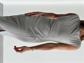 Kadın Bel Drapeli Yırtmaç Detay Vatkalı Gri Midi Elbise