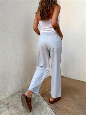 Kadın Bel Lastikli Ege Bebe Mavi Oversize Keten Pantolon
