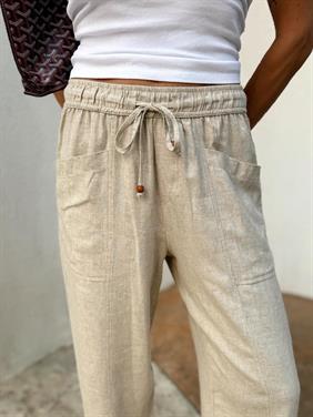 Kadın Bel Lastikli Ege Taş Oversize Keten Pantolon
