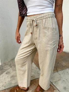 Kadın Bel Lastikli Ege Taş Oversize Keten Pantolon