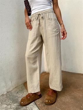 Kadın Bel Lastikli Ege Taş Oversize Keten Pantolon