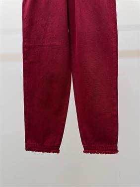 Kadın Beli Lastikli Paçası Püskül Detay Parça Boya Gabardin Bordo Pantolon