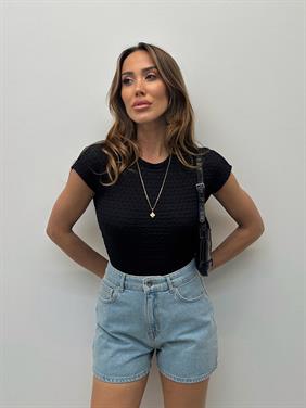 Kadın Bürümcük Doku T Kol Basic Siyah Bluz