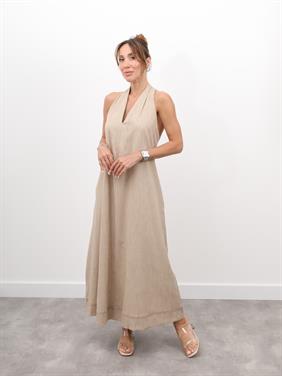 Kadın Çapraz Sırt Detay Bej Askılı Elbise