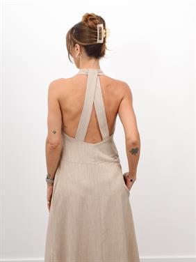 Kadın Çapraz Sırt Detay Bej Askılı Elbise