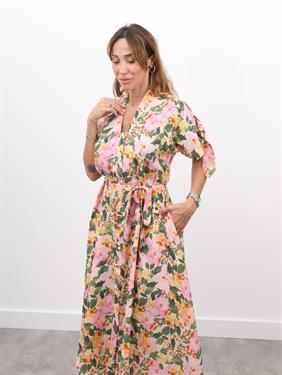 Kadın Çiçek Desenli Vual Kumaş Pembe Elbise