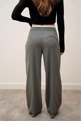 Kadın Çift Bel Bantlı Wıde Leg Bağcıklı Koyu Gri Pantolon