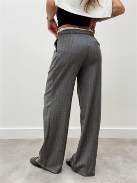 Kadın Çift Bel Bantlı Wıde Leg Bağcıklı Gri Pantolon