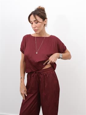 Kadın Crush Kumaş Bluz Pantolon Bordo Takım