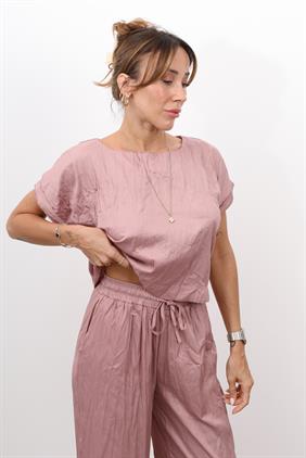 Kadın Crush Kumaş Bluz Pantolon Gül Kurusu Takım