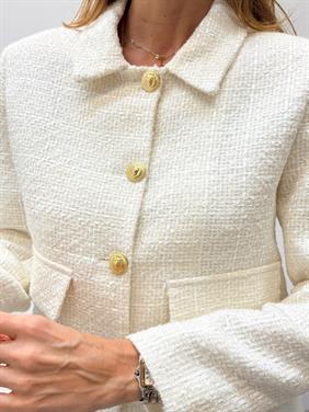 Kadın Dore Düğmeli Blazer Beyaz Tüvit  Ceket