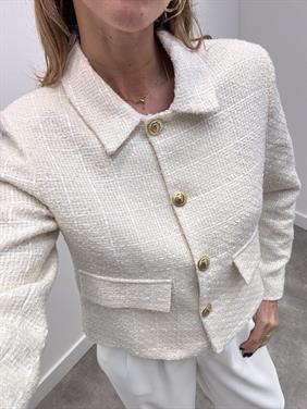 Kadın Dore Düğmeli Blazer Beyaz Tüvit  Ceket