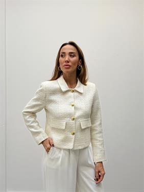 Kadın Dore Düğmeli Blazer Beyaz Tüvit  Ceket