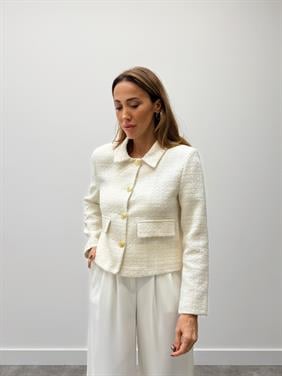 Kadın Dore Düğmeli Blazer Beyaz Tüvit  Ceket