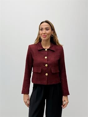 Kadın Dore Düğmeli Blazer Bordo Tüvit  Ceket