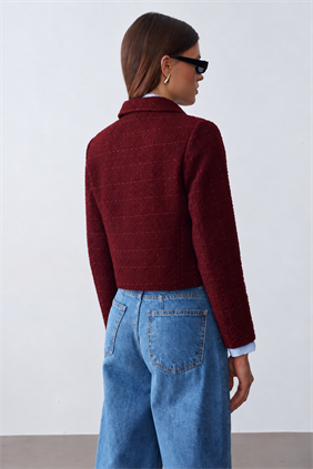 Kadın Dore Düğmeli Blazer Bordo Tüvit  Ceket