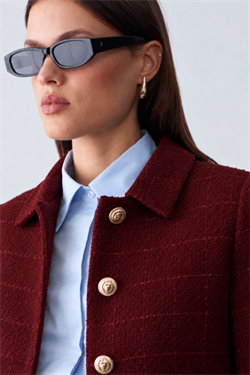 Kadın Dore Düğmeli Blazer Bordo Tüvit  Ceket