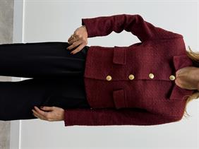 Kadın Dore Düğmeli Blazer Bordo Tüvit  Ceket