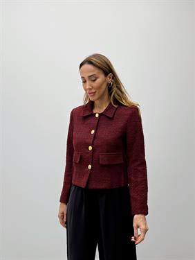 Kadın Dore Düğmeli Blazer Bordo Tüvit  Ceket
