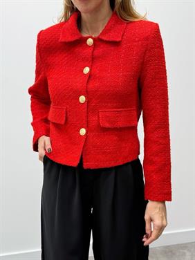 Kadın Dore Düğmeli Blazer Kırmızı Tüvit  Ceket