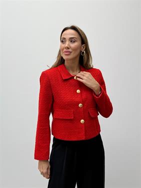 Kadın Dore Düğmeli Blazer Kırmızı Tüvit  Ceket