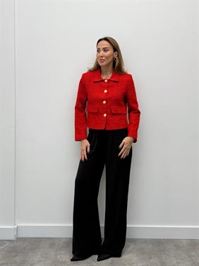 Kadın Dore Düğmeli Blazer Kırmızı Tüvit  Ceket